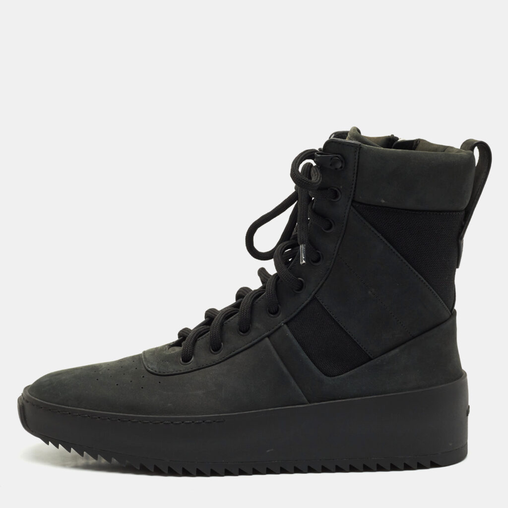 luxury-men-fear-of-god-used-shoes-p1168345-001 Fear of God Black Nubuck Leather and Canvas Military Sneakers Size 41