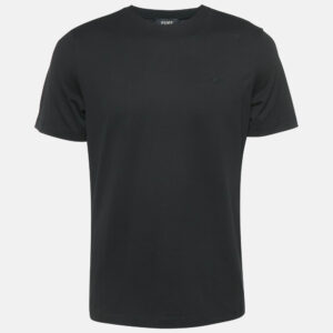 Fendi Black Logo Embroidered Cotton Crew Neck T-Shirt L