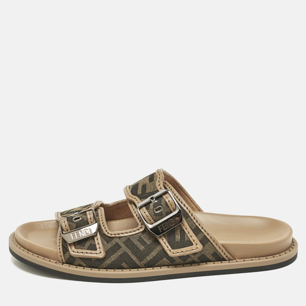 luxury-men-fendi-new-shoes-p1117660-010 Fendi Brown Zucca Canvas and Leather Feel Sandals Size 41