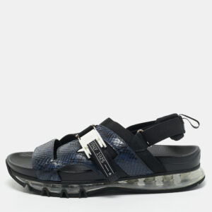 Fendi Navy Blue/Black Python and Elastic Strap Flat Sandals Size 45