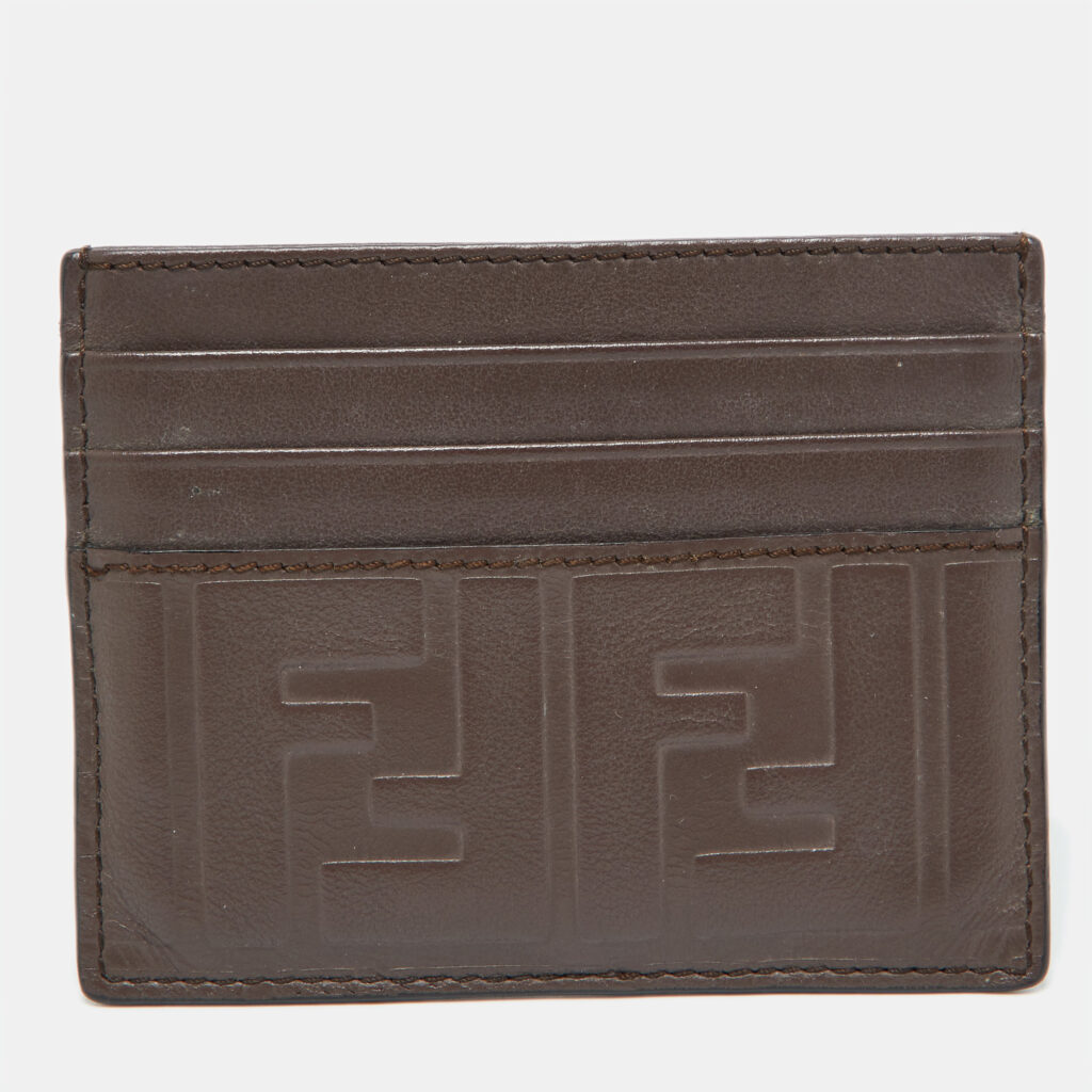 luxury-men-fendi-used-bags-p1029256-001 Fendi Brown Zucca Leather Card Holder