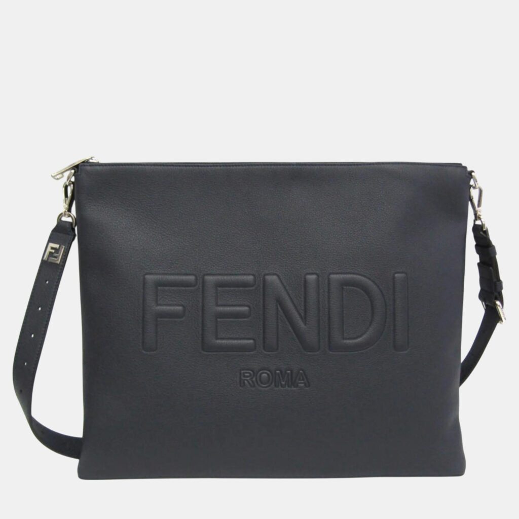 luxury-men-fendi-used-bags-p1046660-002 Fendi Dark Blue Leather After Roma Shoulder Bag
