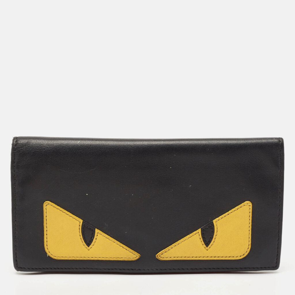 luxury-men-fendi-used-bags-p1130368-003 Fendi Black/Yellow Leather Monster Continental Wallet