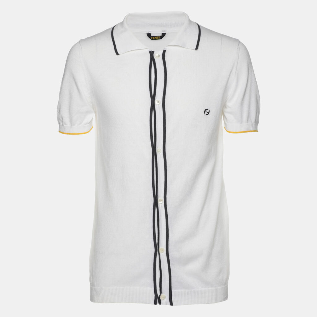 Fendi White Cotton Knit Front Button T-Shirt M