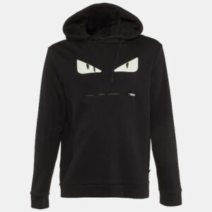 Fendi Black Monster Eyes Patch Detail Cotton Knit Hoodie L