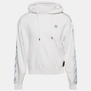 Fendi White FF Print Cotton Knit Hoodie S