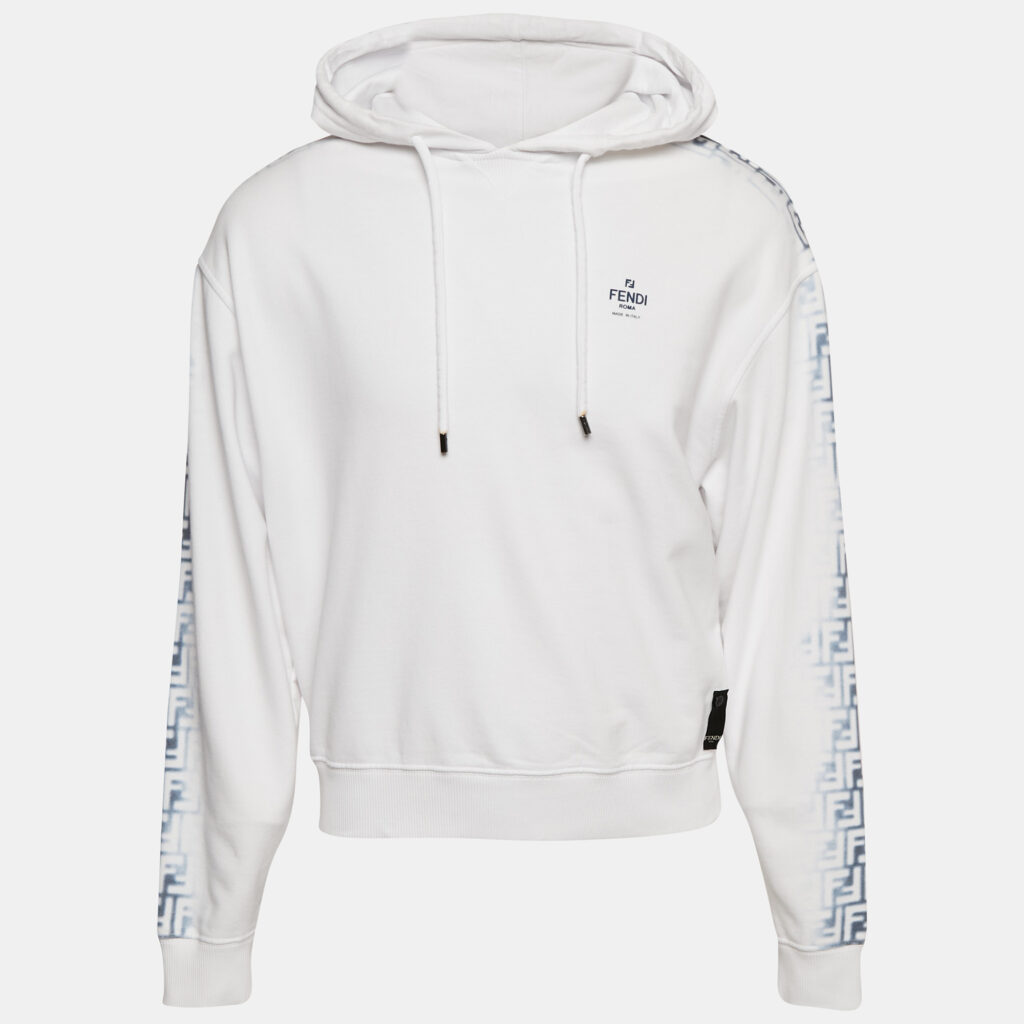 Fendi White FF Print Cotton Knit Hoodie S