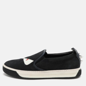 Fendi Navy Blue Suede Monster Eyes Slip On Sneakers Size 42