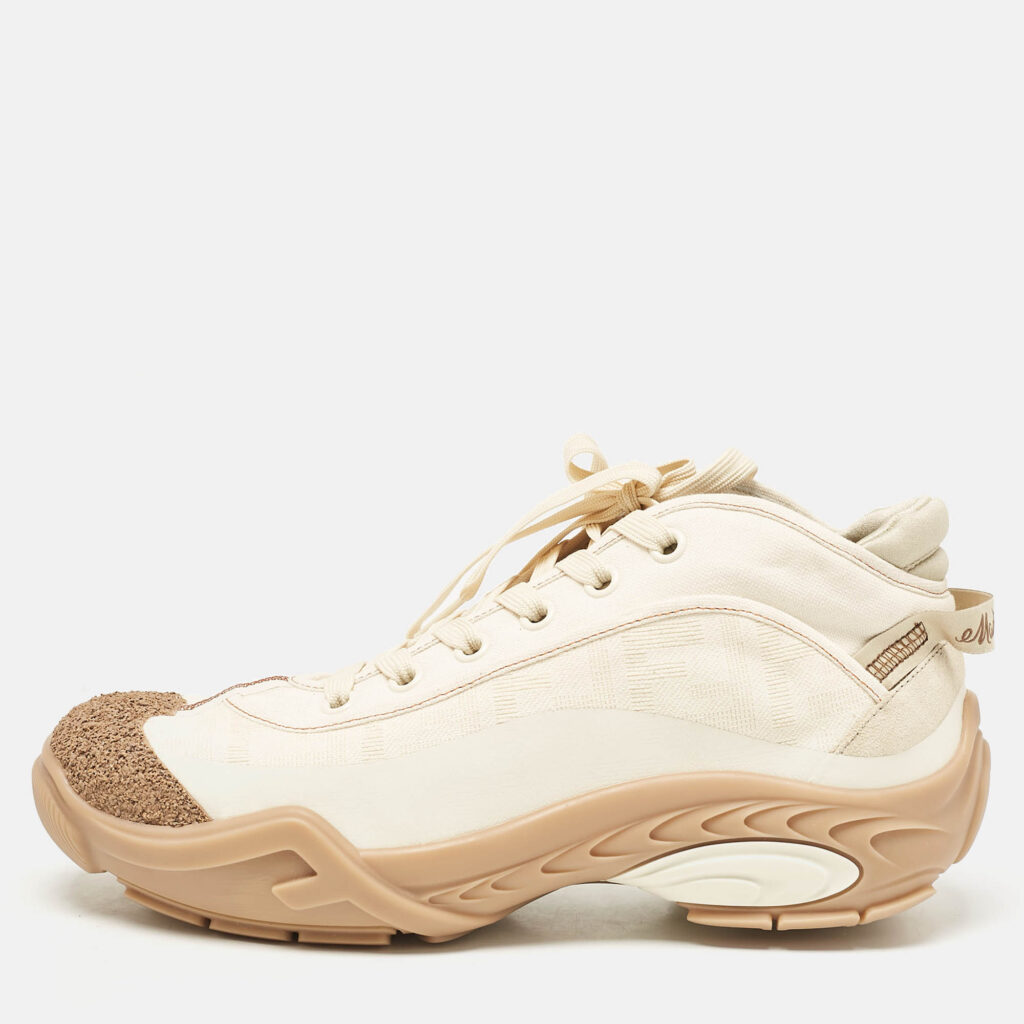 luxury-men-fendi-used-shoes-p1083043-012 Fendi Cream Canvas and Rubber Lace Up Sneakers Size 42