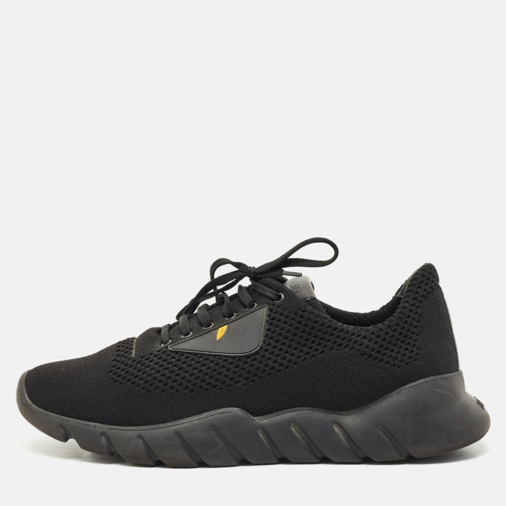 luxury-men-fendi-used-shoes-p1165811-010.jpg Fendi Black Knit Fabric Bag Bugs Low Top Sneakers Size 42