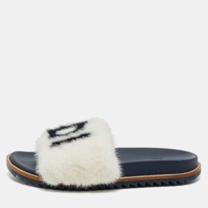 Fendi x Fila Black Mink Fur Logo Mania Slide Sandals Size 41