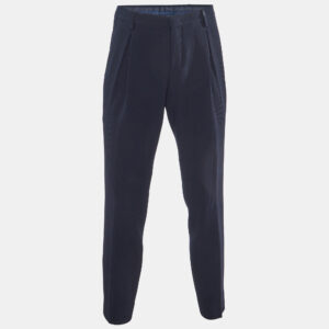 Giorgio Armani Navy Blue Ribbed Wool Pleated Pants M