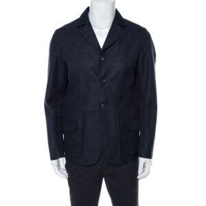 Giorgio Armani Navy Blue Linen & Wool Three Buttoned Jacket XL