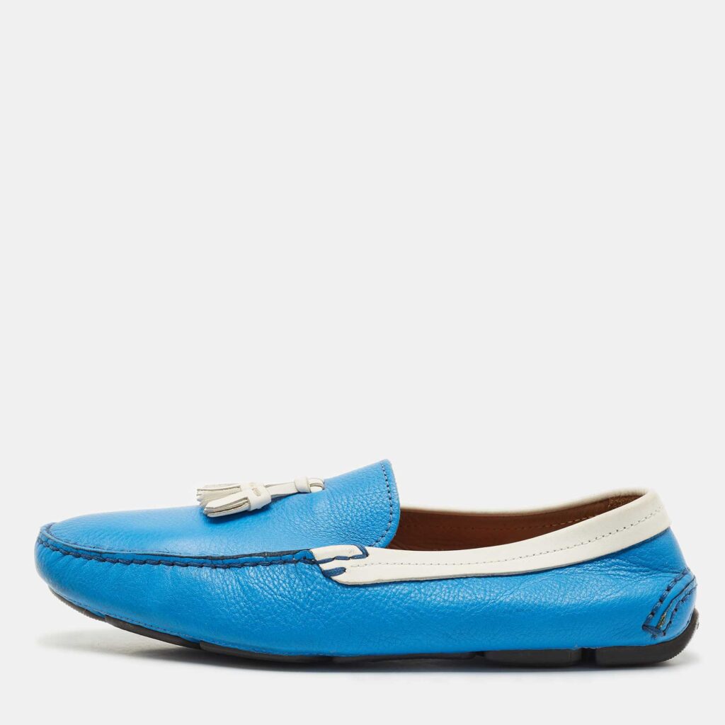 luxury-men-giorgio-armani-used-shoes-p1170372-003 Giorgio Armani Blue/White Leather Slip On Loafers Size 41.5