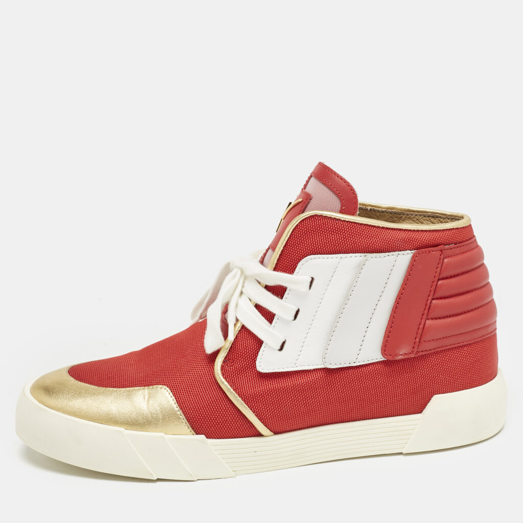 luxury-men-giuseppe-zanotti-new-shoes-p1157853-003 Giuseppe Zanotti Red/Gold Canvas And Leather Foxy London High Top Sneakers Size 45