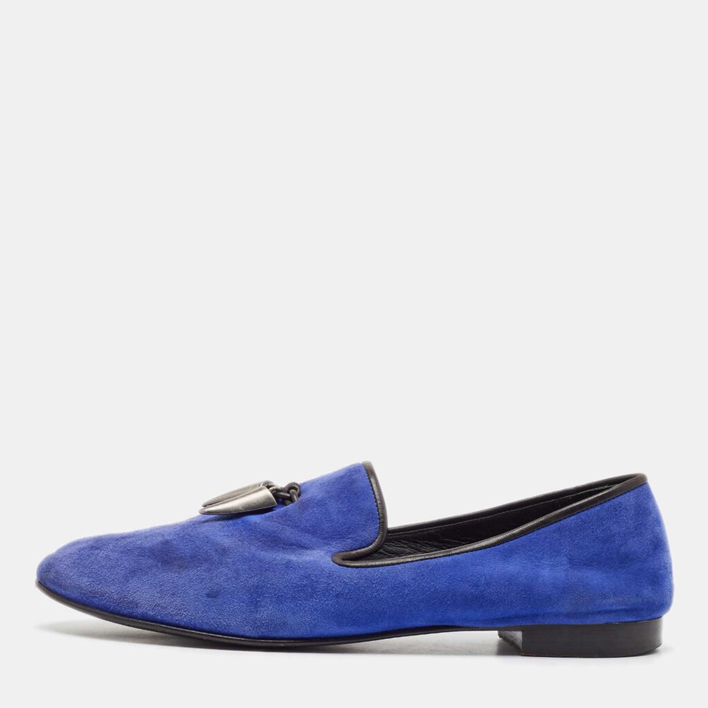 luxury-men-giuseppe-zanotti-used-shoes-p1040425-003 Giuseppe Zanotti Blue Suede Kevin Loafers Size 43