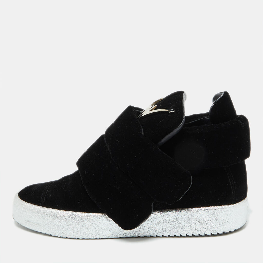 luxury-men-giuseppe-zanotti-used-shoes-p1043024-001 Giuseppe Zanotti Black Velvet Double Velcro Strap High Top Sneakers Size 43