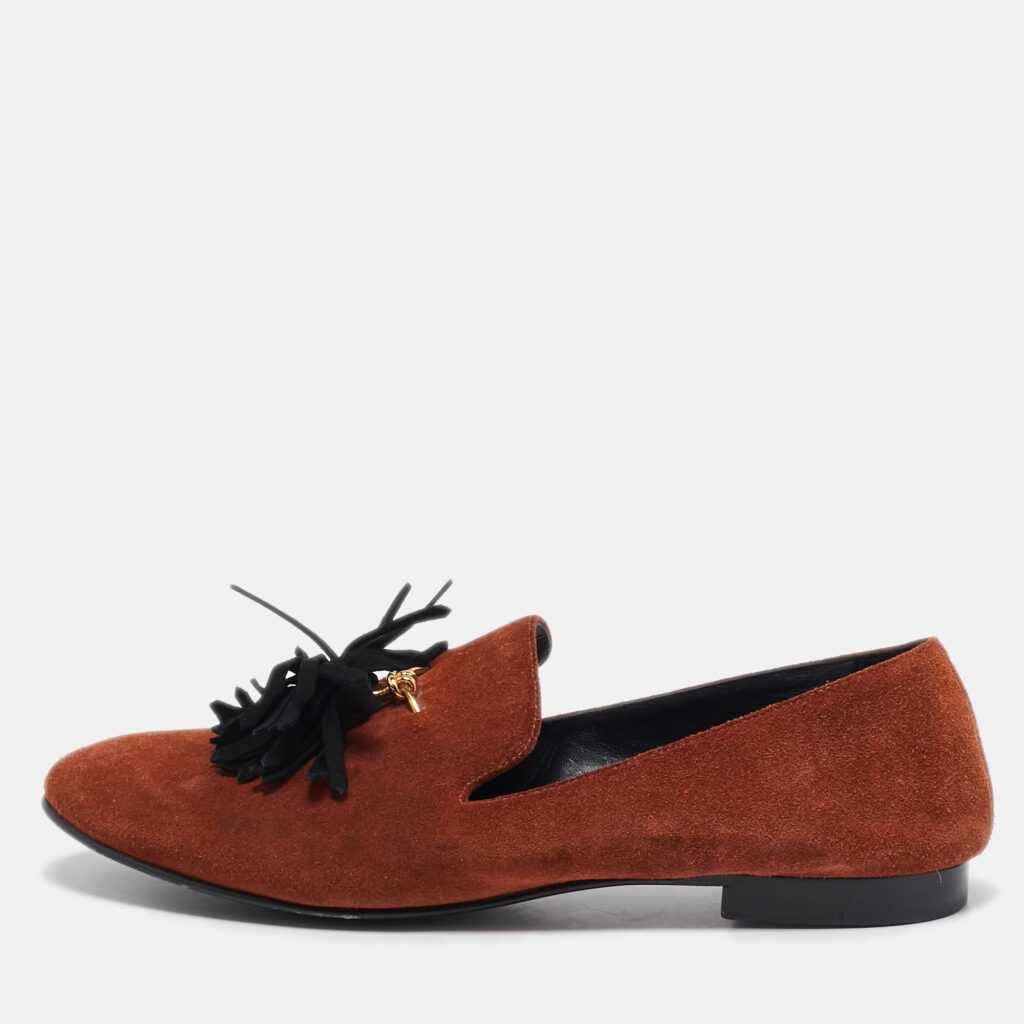 luxury-men-giuseppe-zanotti-used-shoes-p1078205-001 Giuseppe Zannoti Brown Suede Tassel Embellished Slip on Loafers Size 42