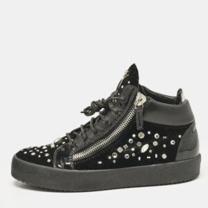 Giuseppe Zanotti Black Leather and Velvet Kriss High Top Sneakers Size 41
