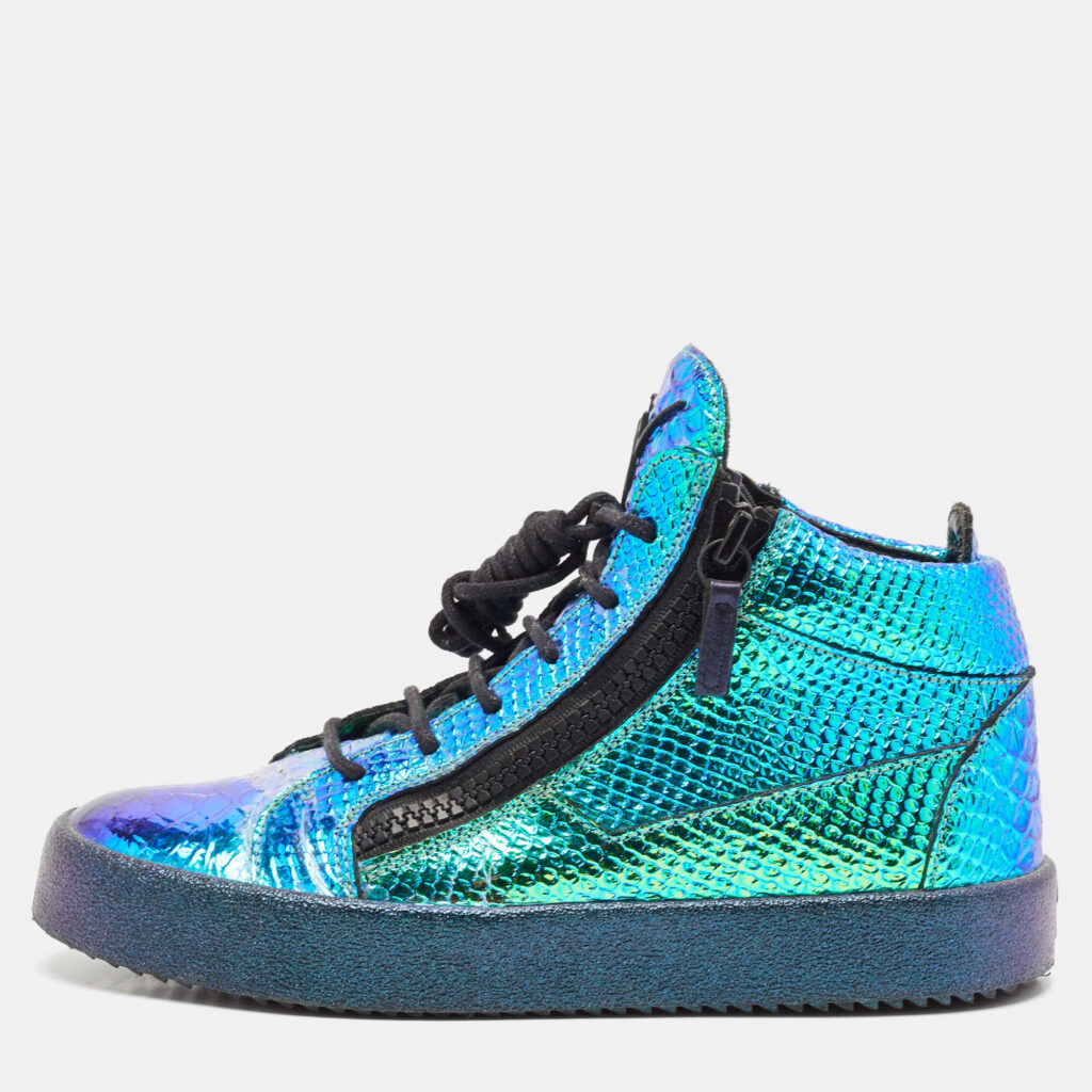 luxury-men-giuseppe-zanotti-used-shoes-p1120864-003 Giuseppe Zanotti Multicolor Foil Leather High Top Sneakers Size 40
