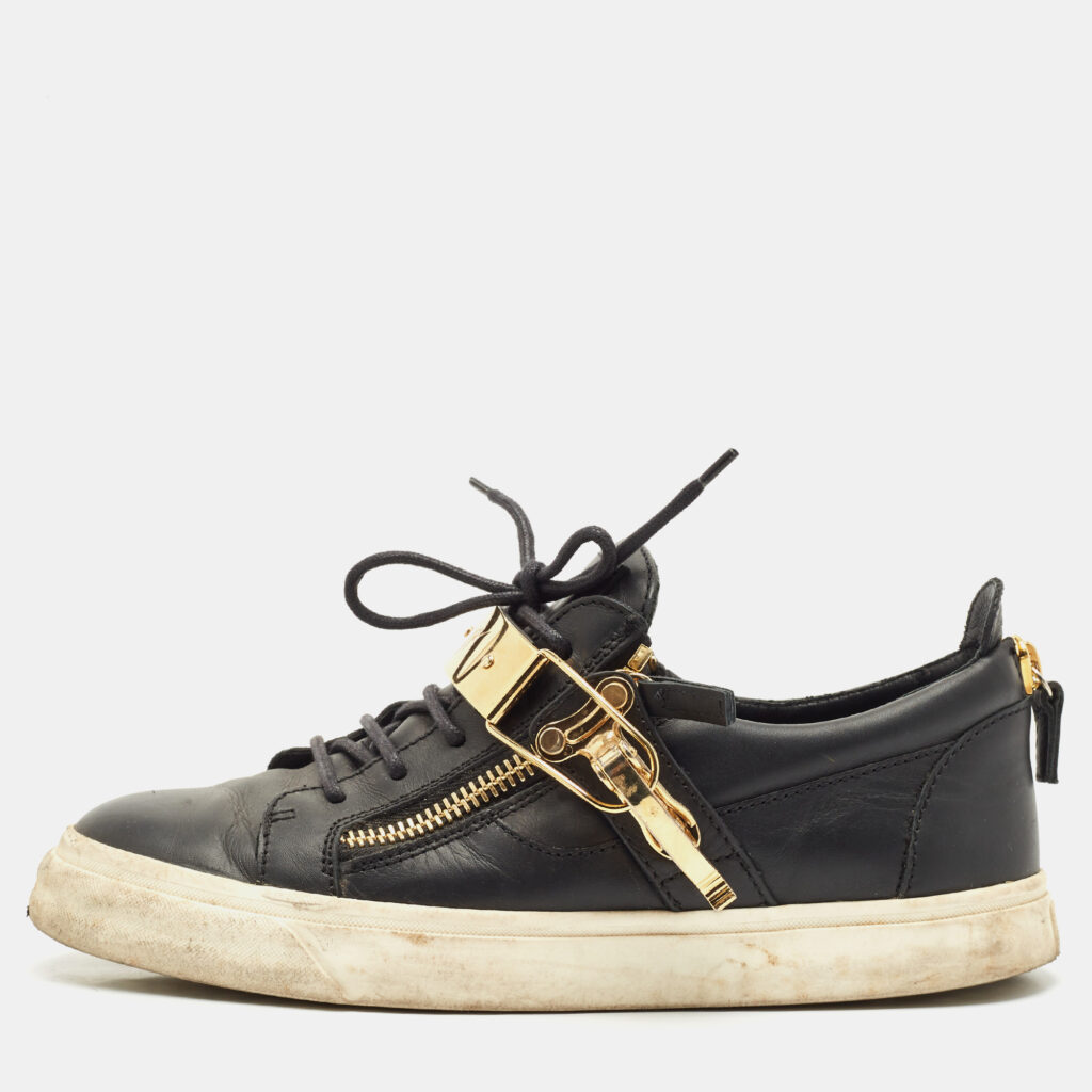 luxury-men-giuseppe-zanotti-used-shoes-p1148465-004 Giuseppe Zanotti Black Leather Low Top Sneakers Size 41