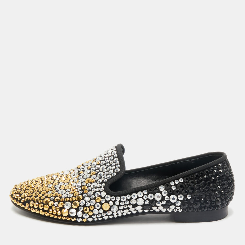 luxury-men-giuseppe-zanotti-used-shoes-p1162319-001 Giuseppe Zanotti Black Suede Crystal Embellished Smoking Slippers Size 41