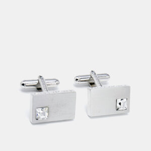 Givenchy Silver Tone Crystal Embedded Rectangle Cufflinks