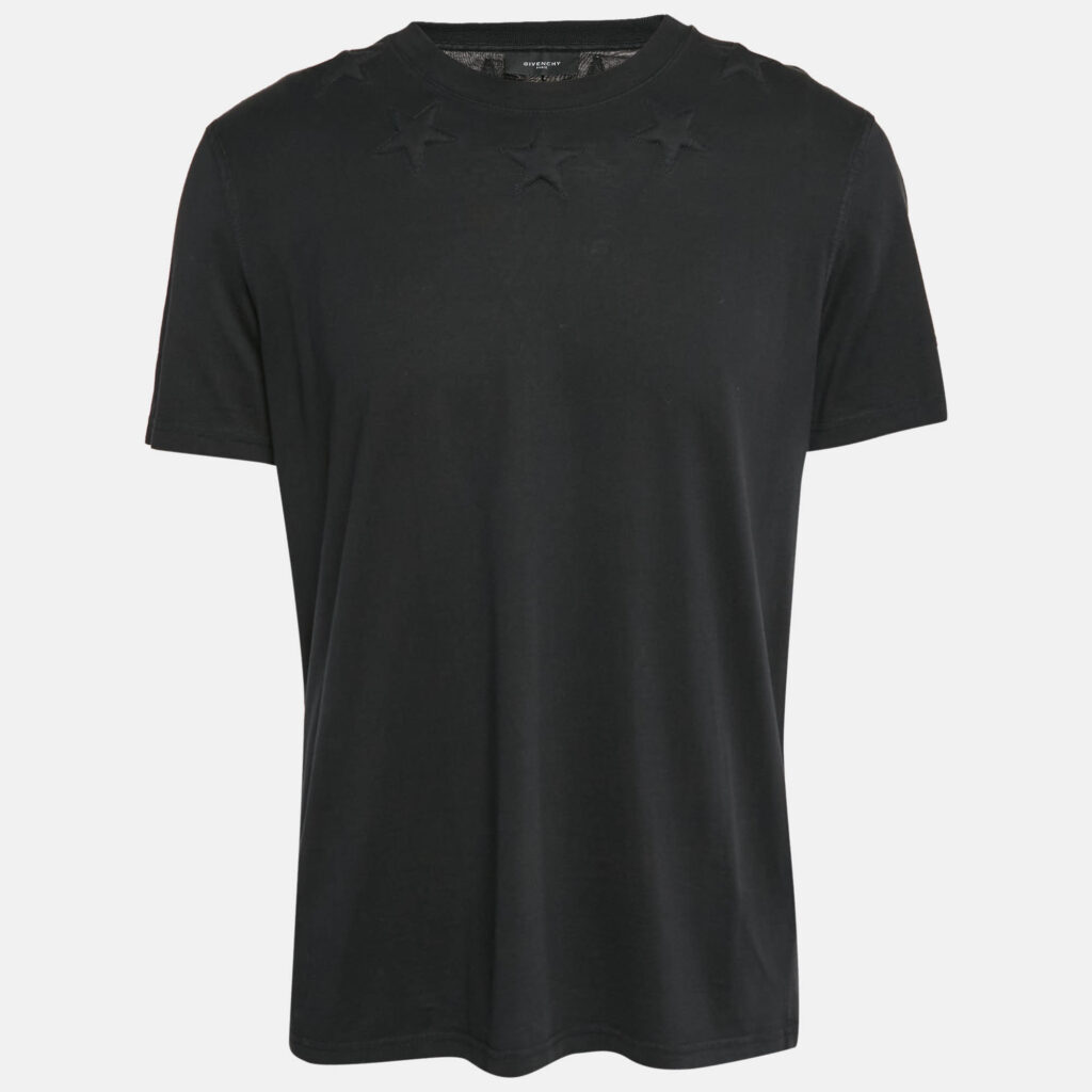 luxury-men-givenchy-used-clothes-p1054164-001 Givenchy Black Cotton Star Quilt Detail T-Shirt L