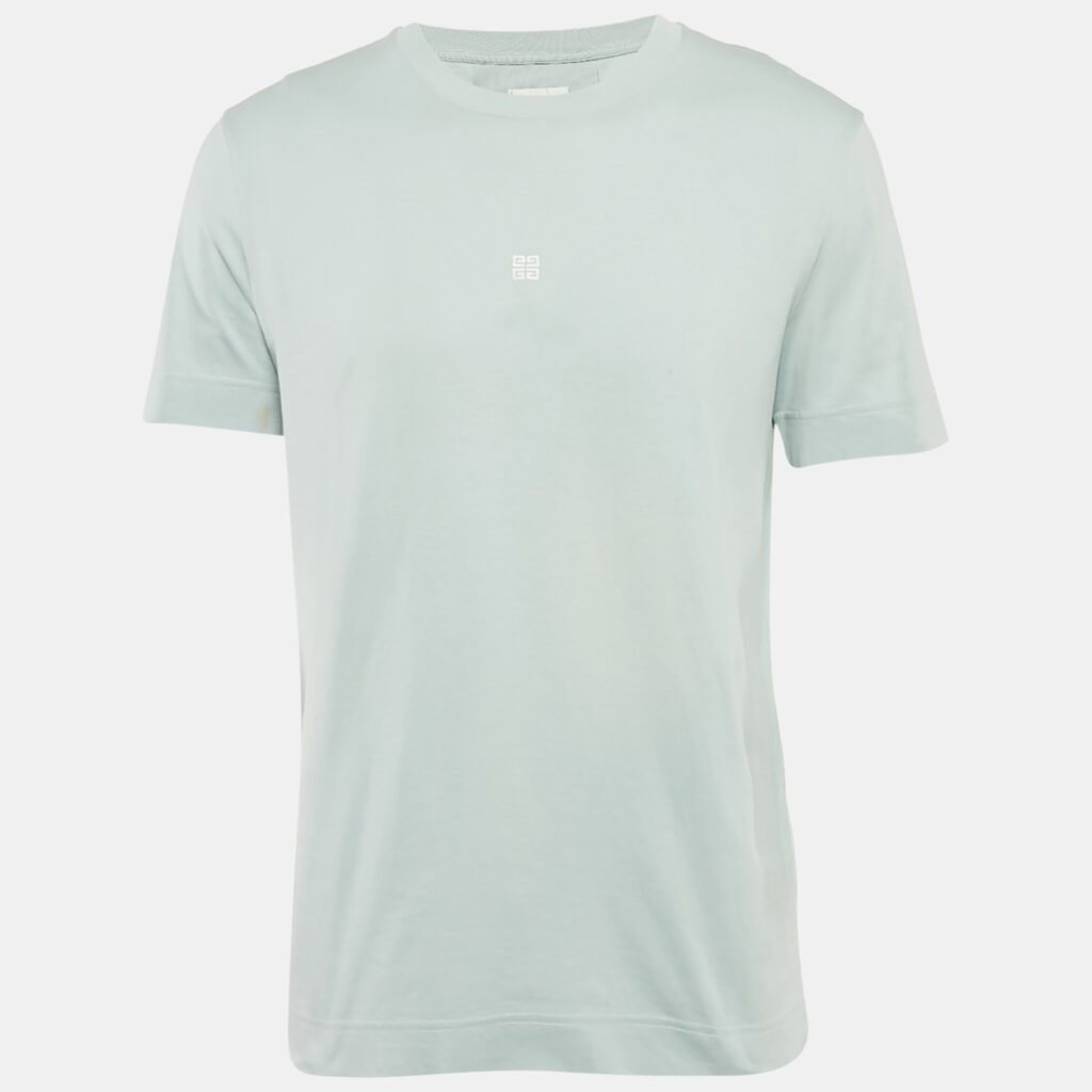 luxury-men-givenchy-used-clothes-p1102200-005 Givenchy Blue Logo Embroidered Cotton Crew Neck T-Shirt M