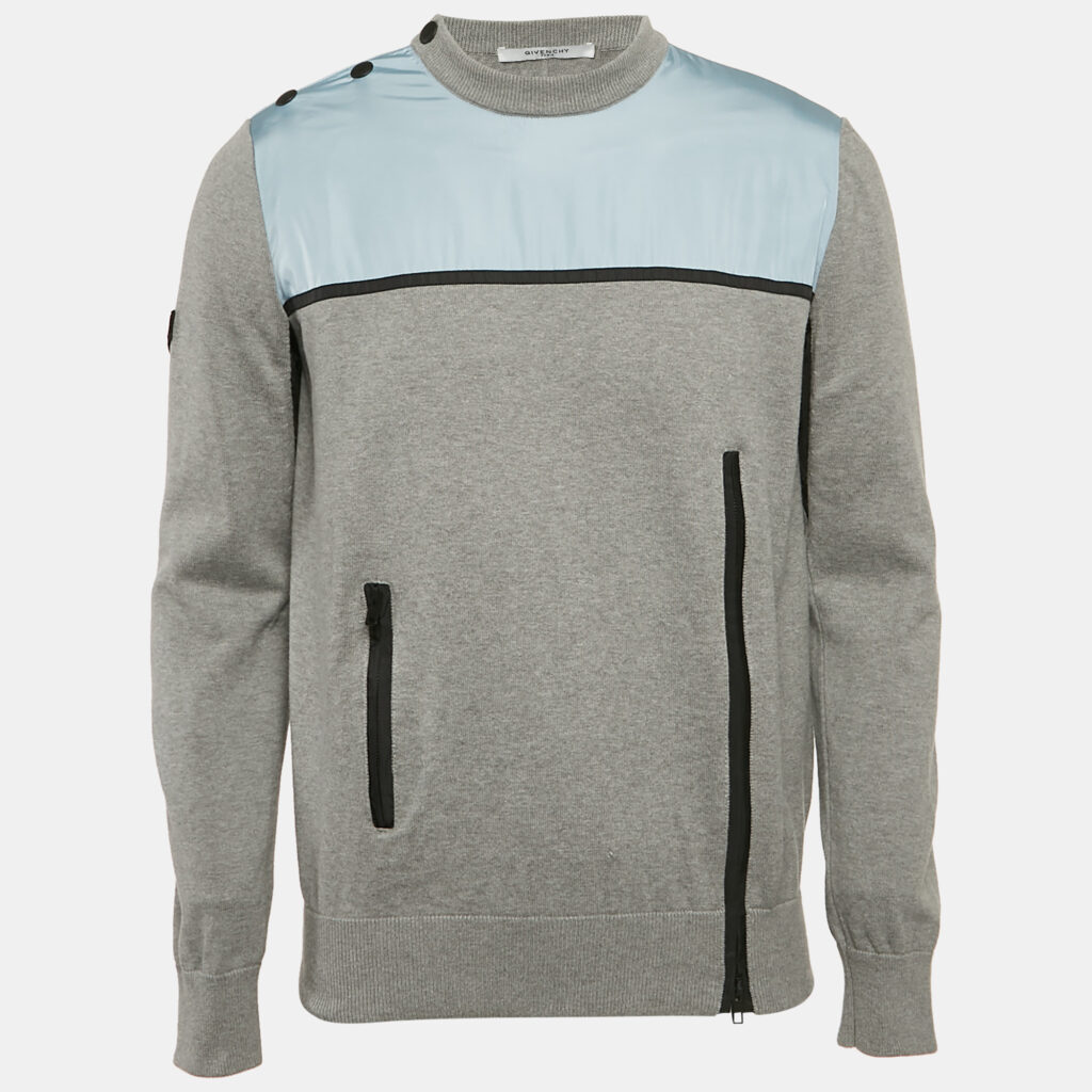 luxury-men-givenchy-used-clothes-p1129509-003.jpg Givenchy Grey Cotton Colorblock Crew Neck Sweatshirt S