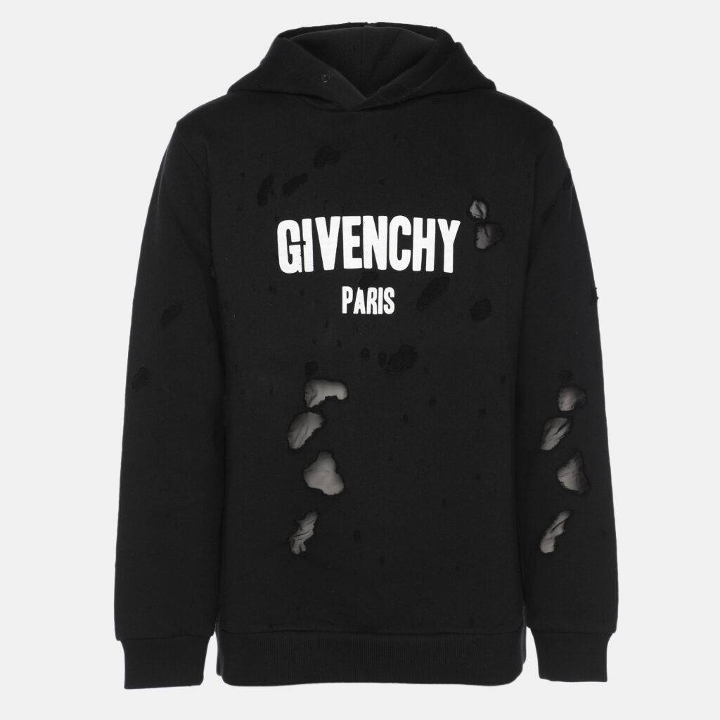 luxury-men-givenchy-used-clothes-p1130028-001.jpg Givenchy Black Cotton Knit Ripped Hoodie M