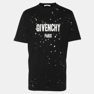 Givenchy Black Cotton Logo Print Ripped Details T-Shirt M
