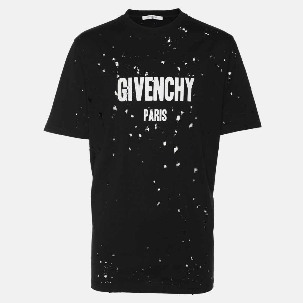 luxury-men-givenchy-used-clothes-p1151864-001 Givenchy Black Cotton Logo Print Ripped Details T-Shirt M