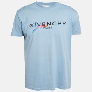 Givenchy Blue Cotton Logo Embroidered Crew Neck T-Shirt XS