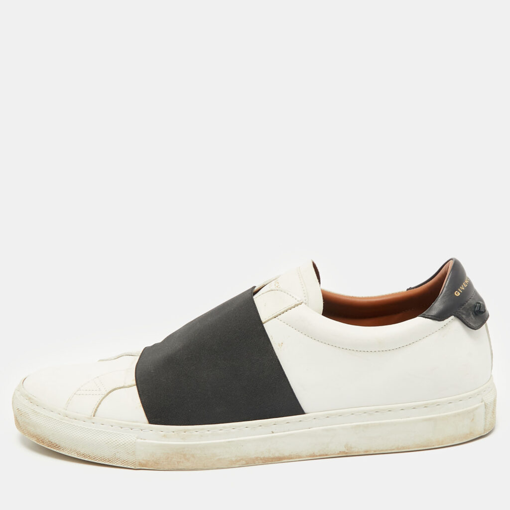 luxury-men-givenchy-used-shoes-p1158913-007 Givenchy White/Black Leather and Stretch Band Slip On Sneakers Size 45