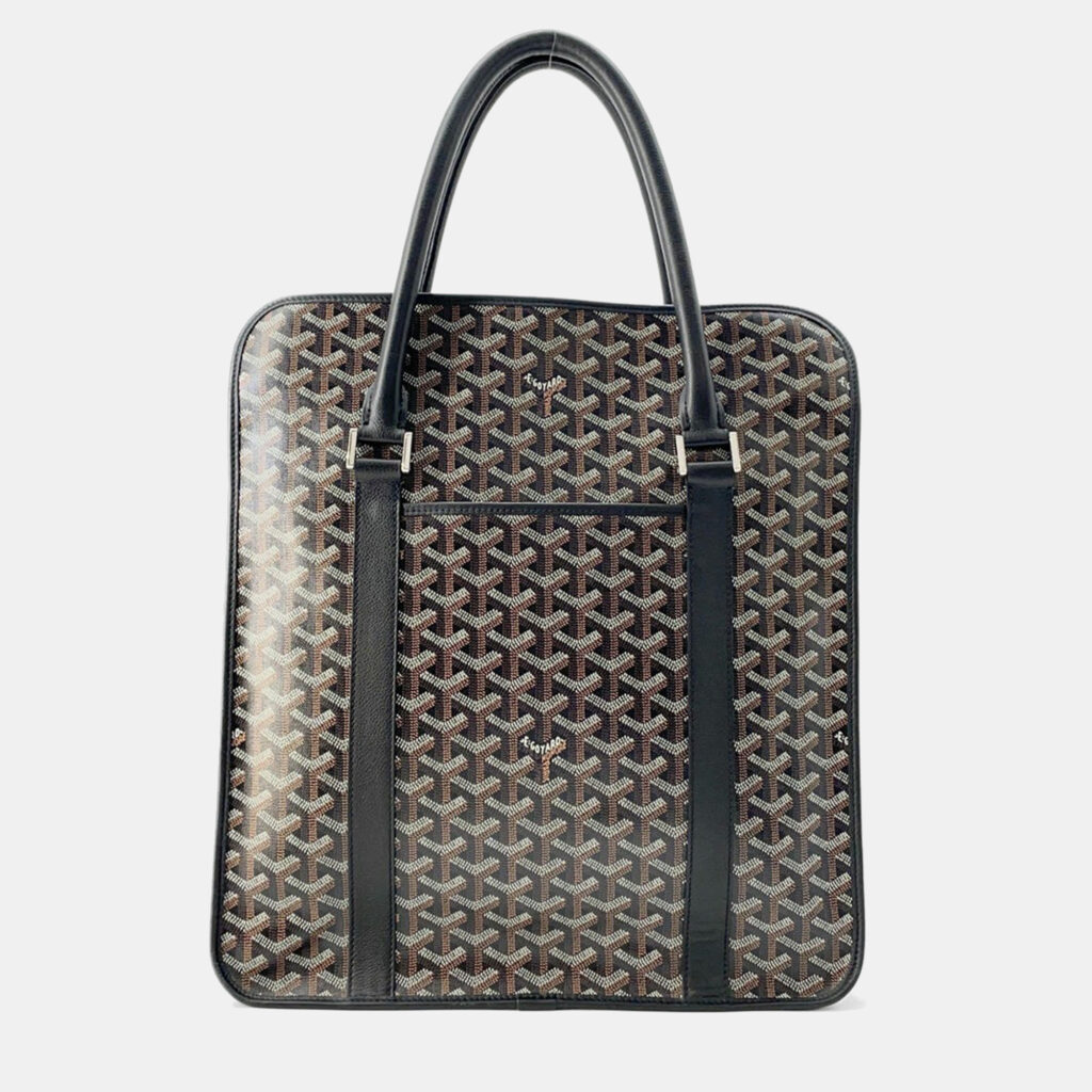 luxury-men-goyard-used-bags-p1157665-024 Goyard Black Goyardine Canvas and Leather Tote Bag