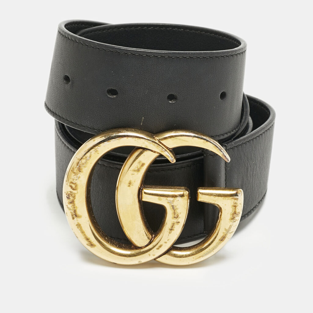 luxury-men-gucci-used-accessories-p1158981-004 Gucci Black Leather Double G Buckle Belt 85CM