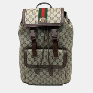 Gucci Beige Brown Canvas and Leather Ophidia small backpack