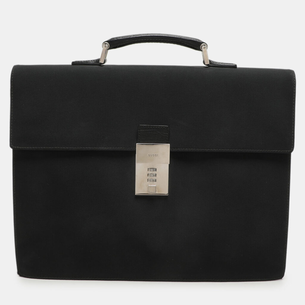 Gucci Black Nylon and Leather Combination Lock Briefcase