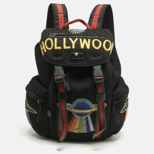 gucci black mesh fabric hollywood embroidered backpack