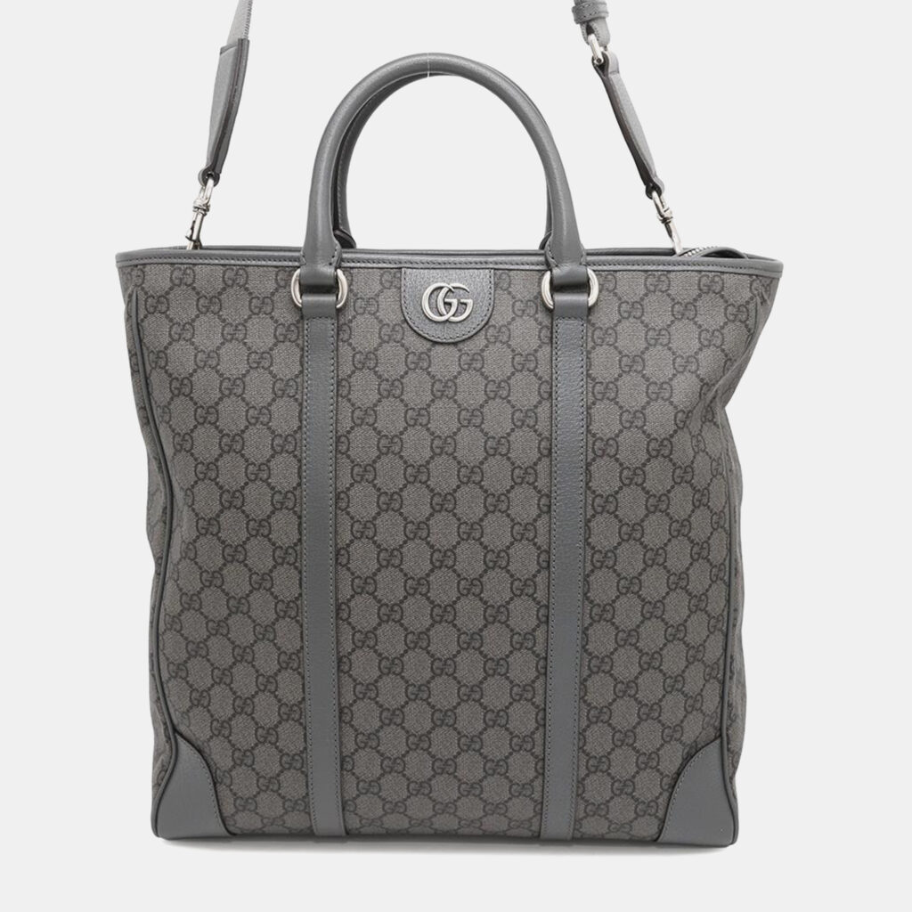 luxury-men-gucci-used-bags-p1153902-002 Gucci Gray GG Supreme Canvas and Leather Ophidia Tote Bag