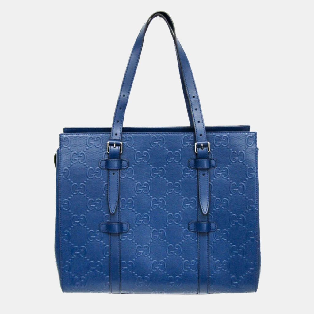 luxury-men-gucci-used-bags-p1156376-012 Gucci Blue GG Embossed Tote Leather Tote Bag