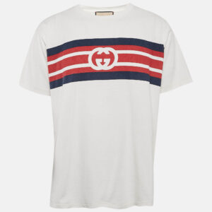 Gucci White Logo Print Jersey Crew Neck T-Shirt S