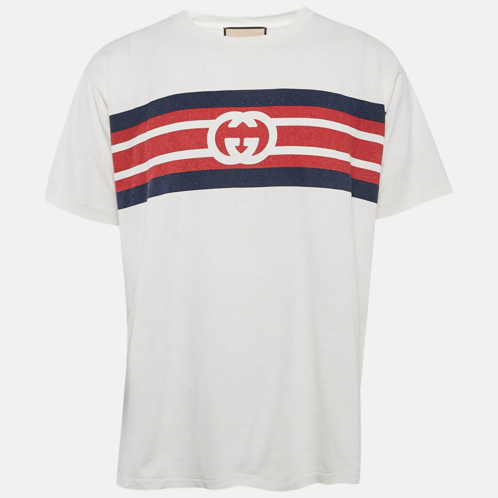 Gucci White Logo Print Jersey Crew Neck T-Shirt S