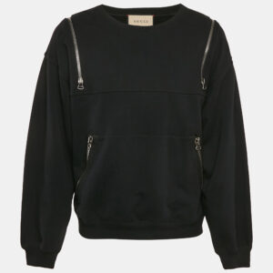 Gucci Black Printed Cotton Zip Detail Sweatshirt S