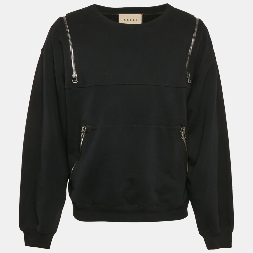 luxury-men-gucci-used-clothes-p1085451-005 Gucci Black Printed Cotton Zip Detail Sweatshirt S