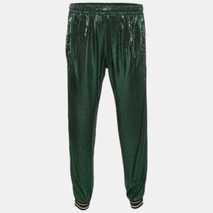 Gucci Metallic Green Logo Striped Jersey Trackpants M