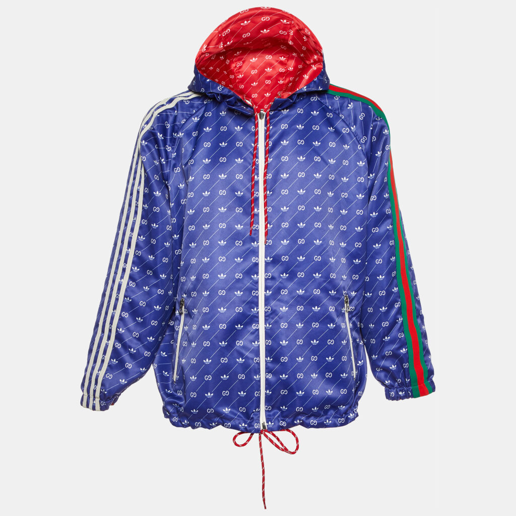 luxury-men-gucci-used-clothes-p1115041-012 Gucci x Adidas Red/Blue Monogram Print Synthetic Reversible Jacket XS
