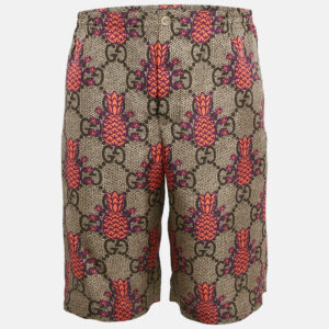 Gucci Brown/Pink Pineapple GG Print Silk Shorts M