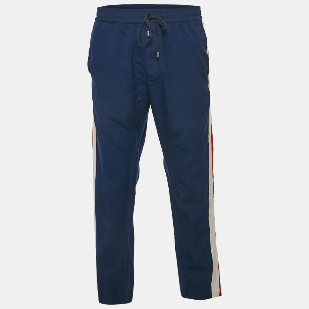 luxury-men-gucci-used-clothes-p1126778-002 Gucci Navy Blue Wool Contrast Trimmed Trackpants XXL
